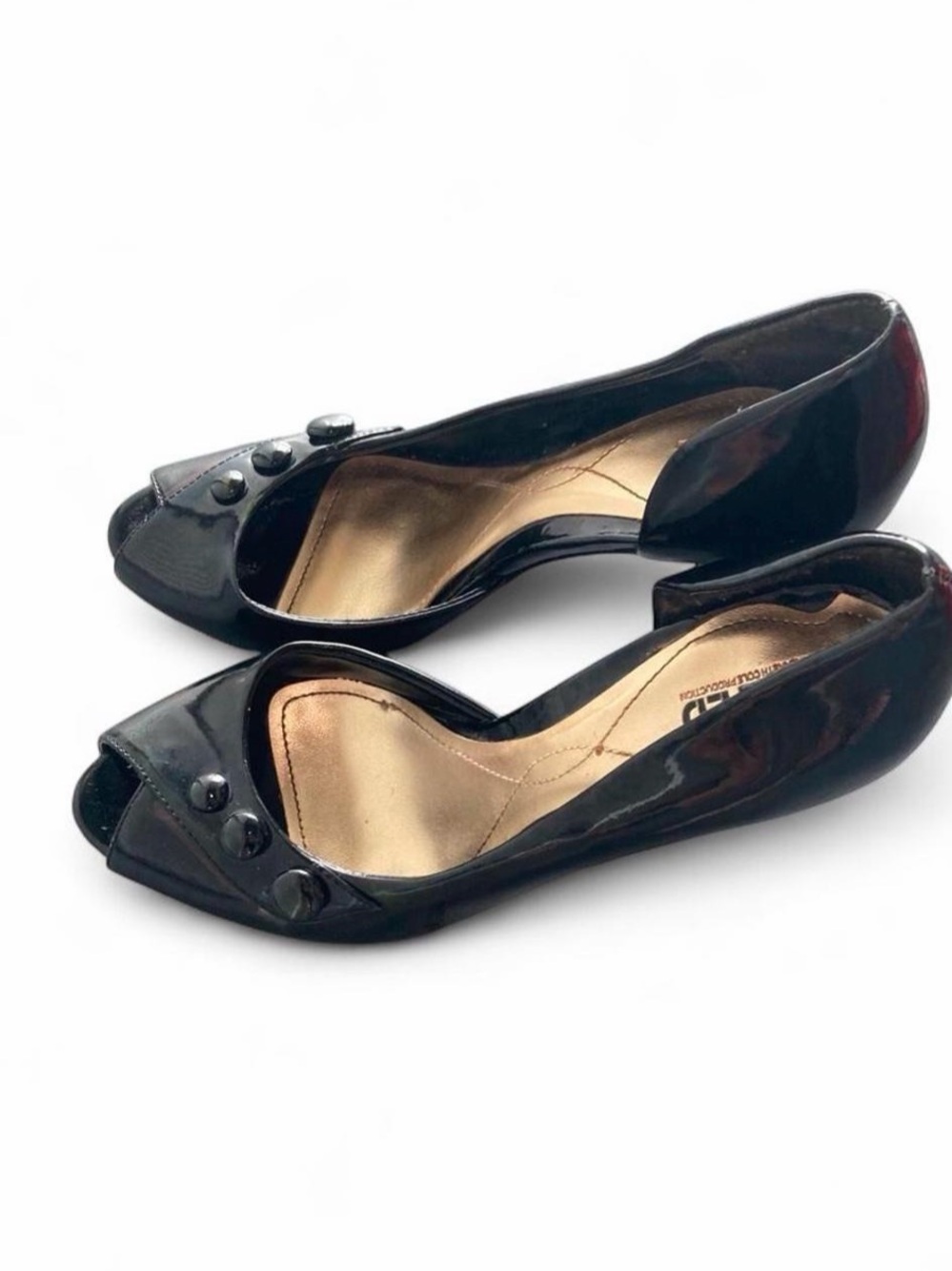 Unlisted Black Patent Peep Toe Heels with Red Bottoms Sz 8